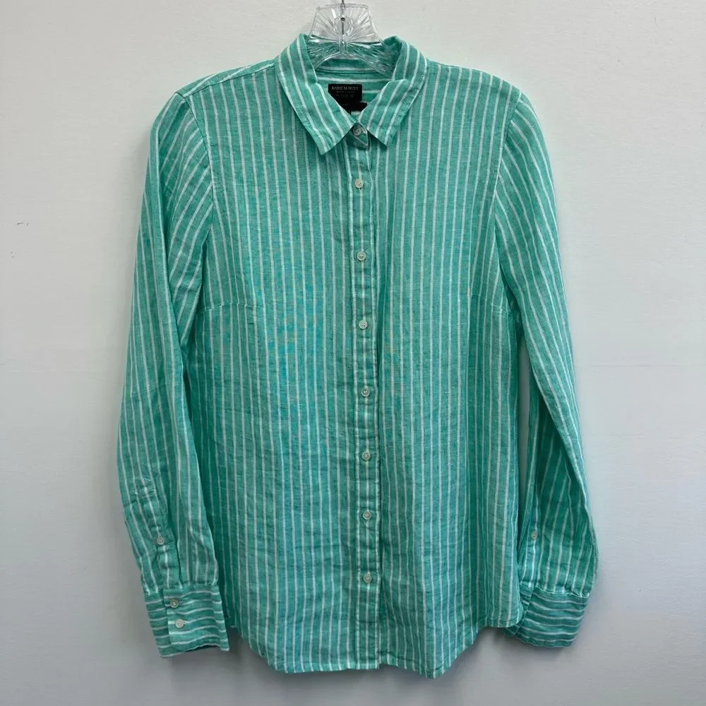Baird McNutt J. Crew Green Striped Irish Linen Shirt Perfect Fit Size 4T - Picture 4 of 8